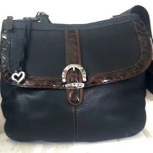 Brighton Black soft pebbled leather Crossbody Shoulder Saddle bag
